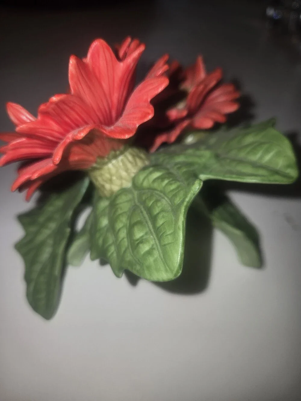 Lenox Red Daisy Floral Accent Sculpture with Green Leaves Without Box